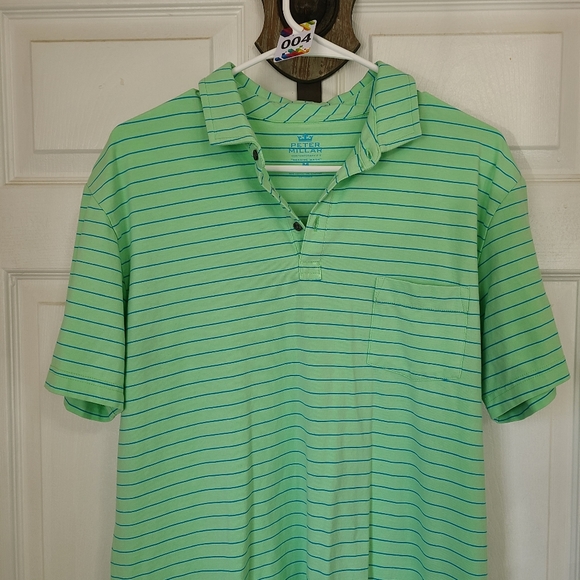 (856) Peter Millar Men's Short Sleeve Three Button Polo Shirt,Size:M, Green - Picture 4 of 11